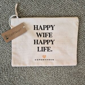 Cream Cosmetic Pouch - Happy Wife Happy Life